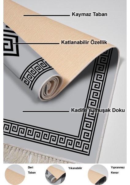 Dijital Mutfak Halısı Yıldız Deri Kaymaz Taban Saçaklı Modern Kathryn Gri indirimleri