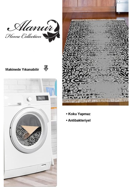 Dijital Mutfak Halısı Yıldız Deri Kaymaz Taban Saçaklı Iskandinav Terceiro Gri modelleri