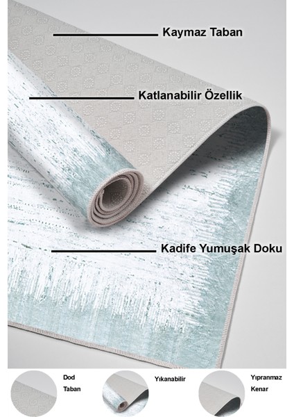 Dijital Mutfak Halısı Trend Keçe Kaymaz Taban Modern Evelina Mavi