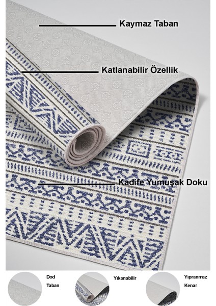 Dijital Salon Halısı Trend Keçe Kaymaz Taban Iskandinav Adelia Mavi