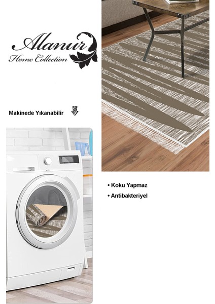 Dijital Salon Halısı Yıldız Deri Kaymaz Taban Saçaklı Modern Janel Kahve