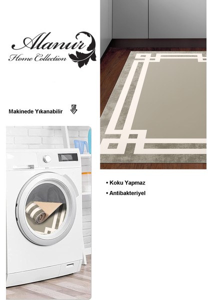 Dijital Mutfak Halısı Yıldız Deri Kaymaz Taban Modern Landon Camel