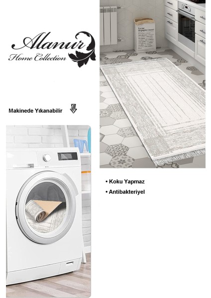 Dijital Mutfak Halısı Yıldız Deri Kaymaz Taban Saçaklı Modern Rana Yeşil