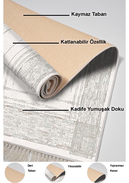 Dijital Mutfak Halısı Yıldız Deri Kaymaz Taban Saçaklı Modern Rana Yeşil