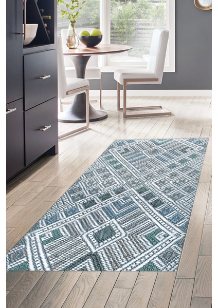 Dijital Mutfak Halısı Trend Keçe Kaymaz Taban Modern Rylee Mavi