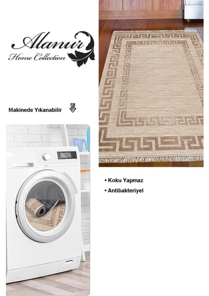 Dijital Mutfak Halısı Star Pamuk Kaymaz Taban Saçaklı Modern Dorothea Bej modelleri