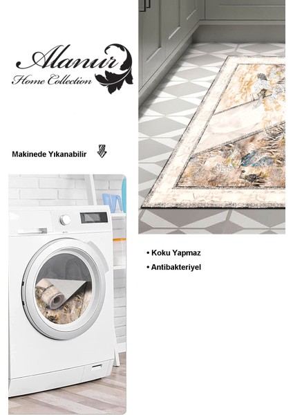 Dijital Mutfak Halısı Trend Keçe Kaymaz Taban Modern Kristalena Bej modelleri