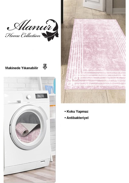 Dijital Mutfak Halısı Trend Keçe Kaymaz Taban Modern Shelbi Pudra