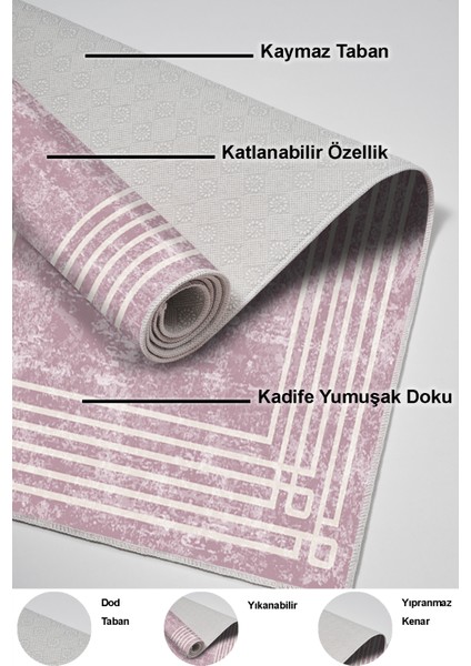 Dijital Mutfak Halısı Trend Keçe Kaymaz Taban Modern Shelbi Pudra