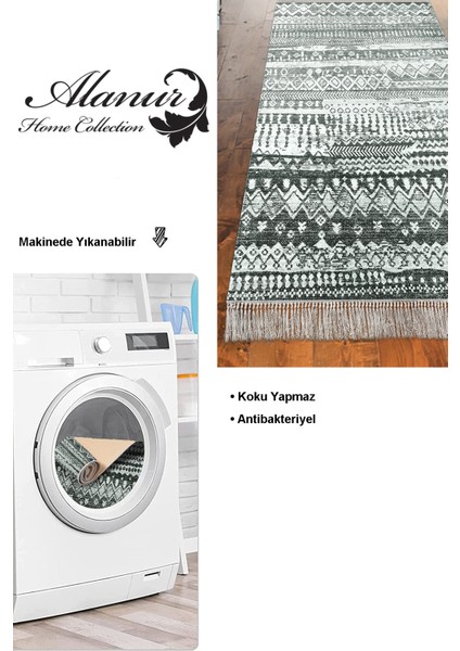 Dijital Mutfak Halısı Yıldız Deri Kaymaz Taban Saçaklı Iskandinav Ysabel Silver