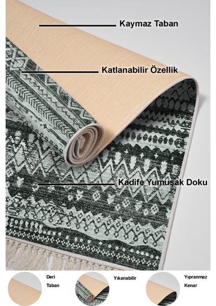 Dijital Mutfak Halısı Yıldız Deri Kaymaz Taban Saçaklı Iskandinav Ysabel Silver