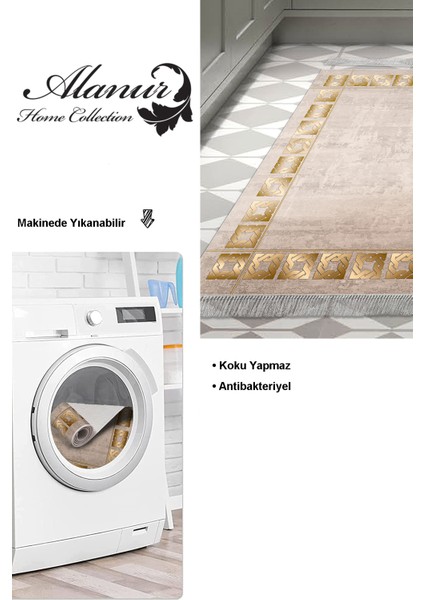Dijital Mutfak Halısı Trend Keçe Kaymaz Taban Saçaklı Modern Twyla Camel modelleri