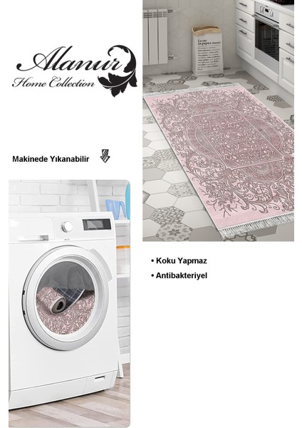 Dijital Mutfak Halısı Star Pamuk Kaymaz Taban Saçaklı Modern Katrina Pudra modelleri