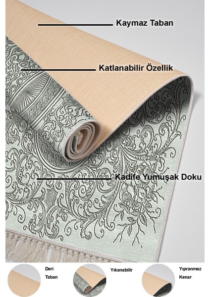 Dijital Mutfak Halısı Yıldız Deri Kaymaz Taban Saçaklı Modern Katrina Yeşil indirimleri