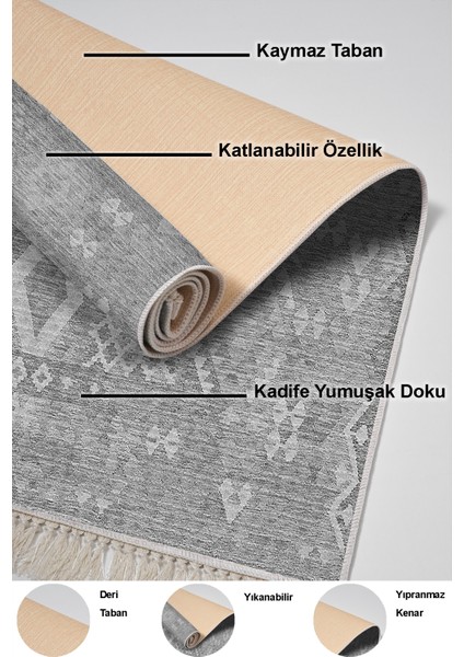 Dijital Mutfak Halısı Yıldız Deri Kaymaz Taban Saçaklı Iskandinav Lorene Gri