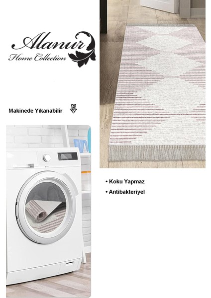Dijital Mutfak Halısı Trend Keçe Kaymaz Taban Saçaklı Iskandinav Kay Mürdüm