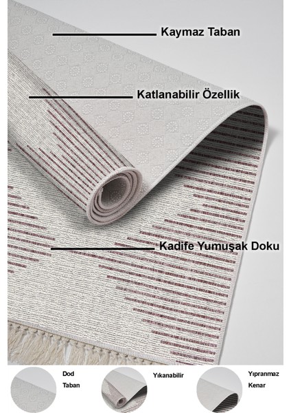 Dijital Mutfak Halısı Trend Keçe Kaymaz Taban Saçaklı Iskandinav Kay Mürdüm