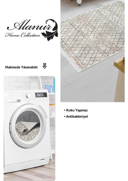 Dijital Mutfak Halısı Trend Keçe Kaymaz Taban Saçaklı Iskandinav Nydia Bej modelleri