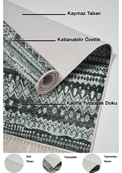 Dijital Mutfak Halısı Trend Keçe Kaymaz Taban Saçaklı Iskandinav Ysabel Silver indirimleri