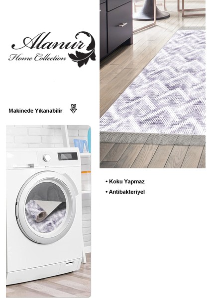 Dijital Mutfak Halısı Trend Keçe Kaymaz Taban Saçaklı Iskandinav Renata Gri modelleri