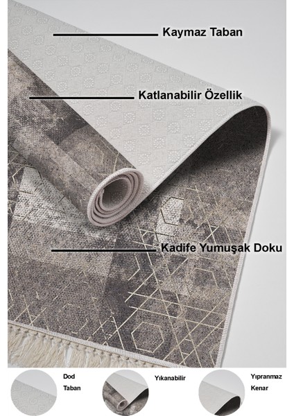 Dijital Mutfak Halısı Trend Keçe Kaymaz Taban Saçaklı Iskandinav Page Kahve