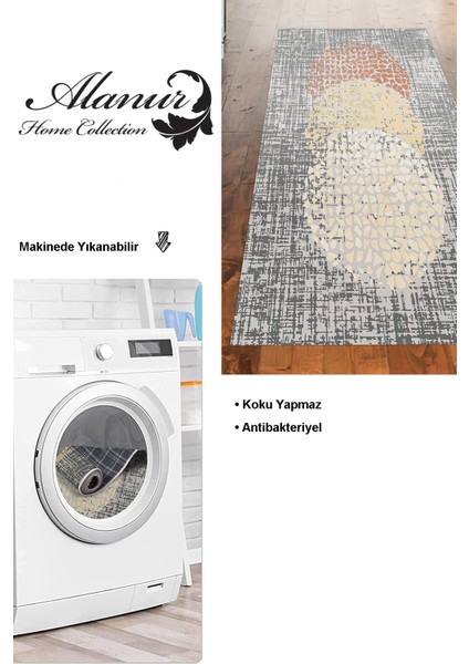Dijital Mutfak Halısı Star Pamuk Kaymaz Taban Modern Saeran Kahve Krem Bej