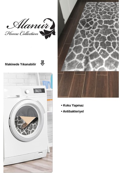Dijital Mutfak Halısı Yıldız Deri Kaymaz Taban Modern Cherry Gri