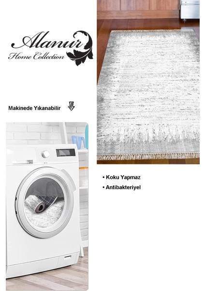 Dijital Mutfak Halısı Star Pamuk Kaymaz Taban Saçaklı Modern Evelina Gri modelleri