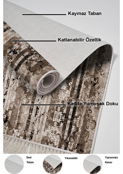 Dijital Mutfak Halısı Trend Keçe Kaymaz Taban Saçaklı Modern Rita Kahve indirimleri