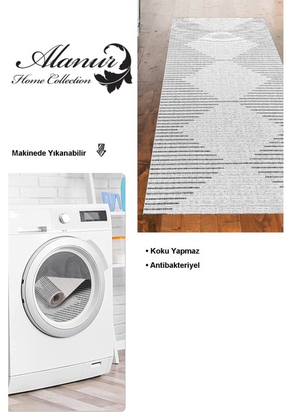 Dijital Mutfak Halısı Trend Keçe Kaymaz Taban Iskandinav Kay Gri