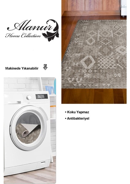 Dijital Mutfak Halısı Trend Keçe Kaymaz Taban Iskandinav Lorene Kahve