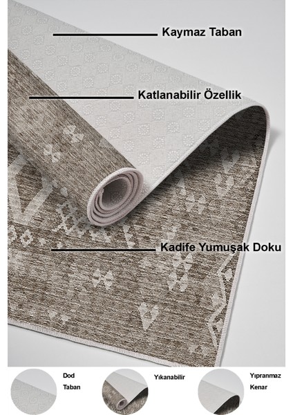 Dijital Mutfak Halısı Trend Keçe Kaymaz Taban Iskandinav Lorene Kahve