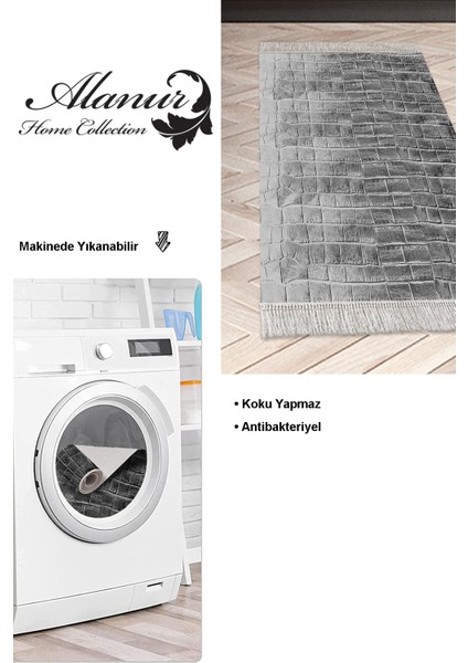 Dijital Mutfak Halısı Trend Keçe Kaymaz Taban Saçaklı Modern Blaithin Gri modelleri