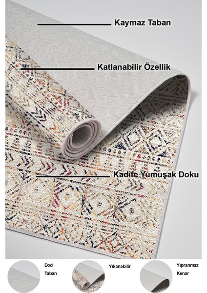 Dijital Mutfak Halısı Trend Keçe Kaymaz Taban Iskandinav Leilani Bej