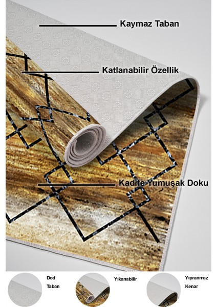 Dijital Mutfak Halısı Trend Keçe Kaymaz Taban Modern Zanna Gold