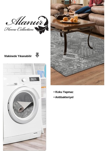 Dijital Salon Halısı Trend Keçe Kaymaz Taban Iskandinav Lorene Antrasit