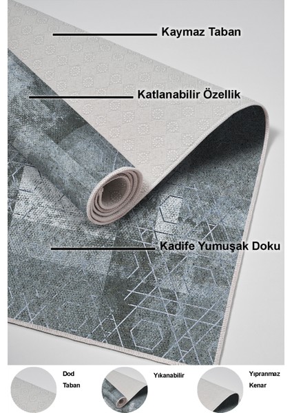 Dijital Mutfak Halısı Trend Keçe Kaymaz Taban Iskandinav Page Mavi indirimleri