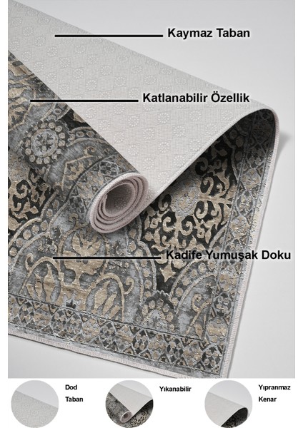 Dijital Mutfak Halısı Trend Keçe Kaymaz Taban Modern Osana Bej