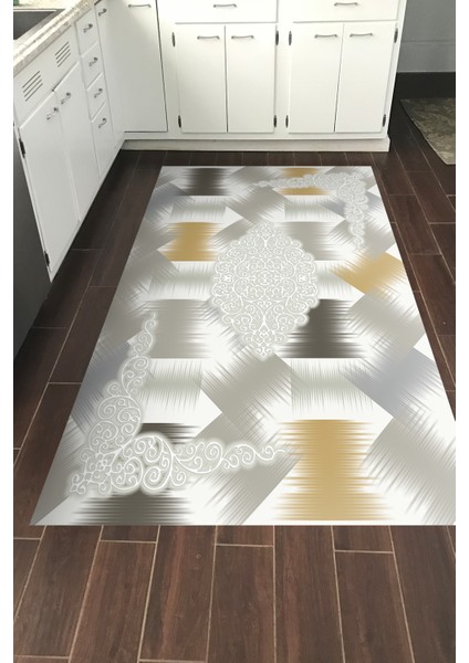 Dijital Mutfak Halısı Yıldız Deri Kaymaz Taban Modern Cleo Krem
