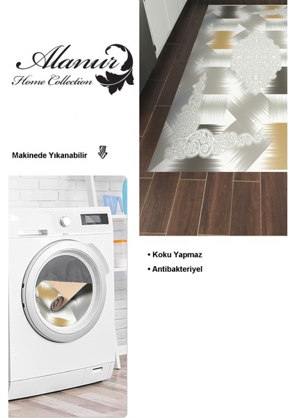 Dijital Mutfak Halısı Yıldız Deri Kaymaz Taban Modern Cleo Krem modelleri