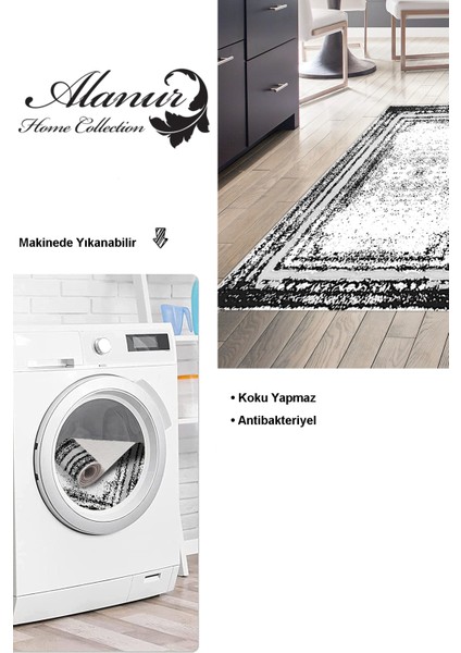 Dijital Mutfak Halısı Trend Keçe Kaymaz Taban Modern Mollie Siyah modelleri