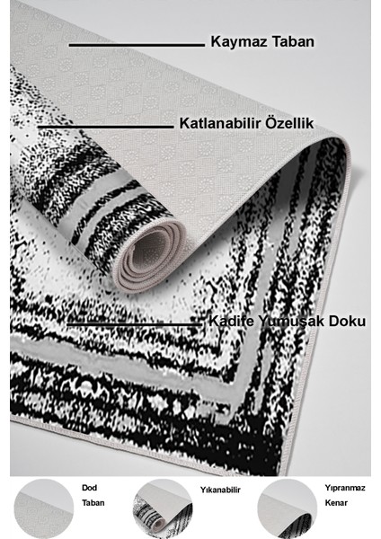 Dijital Mutfak Halısı Trend Keçe Kaymaz Taban Modern Mollie Siyah indirimleri