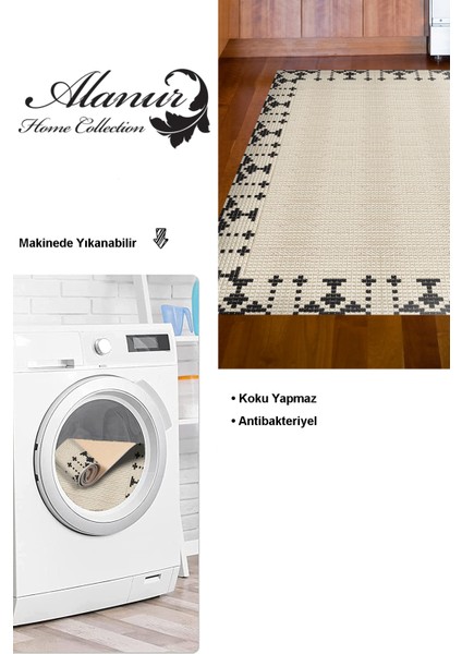 Dijital Mutfak Halısı Yıldız Deri Kaymaz Taban Modern Kody Bej