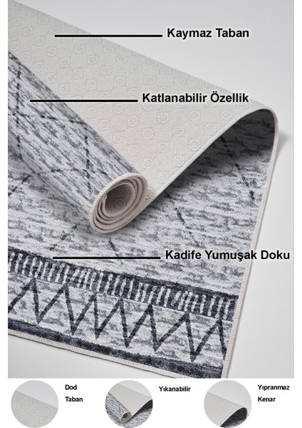 Dijital Mutfak Halısı Trend Keçe Kaymaz Taban Iskandinav Farah Lacivert