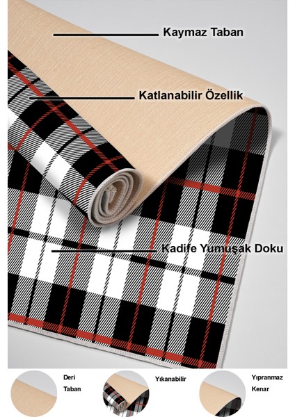 Dijital Mutfak Halısı Yıldız Deri Kaymaz Taban Modern Lee Siyah