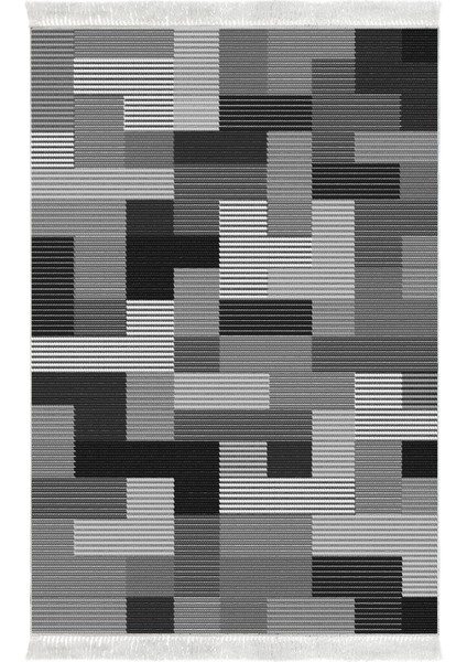 Dijital Mutfak Halısı Trend Keçe Kaymaz Taban Saçaklı Modern Andrina Gri fiyatları