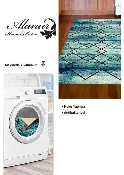 Dijital Mutfak Halısı Yıldız Deri Kaymaz Taban Modern Zanna Mavi