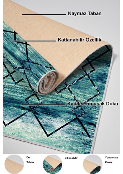 Dijital Mutfak Halısı Yıldız Deri Kaymaz Taban Modern Zanna Mavi