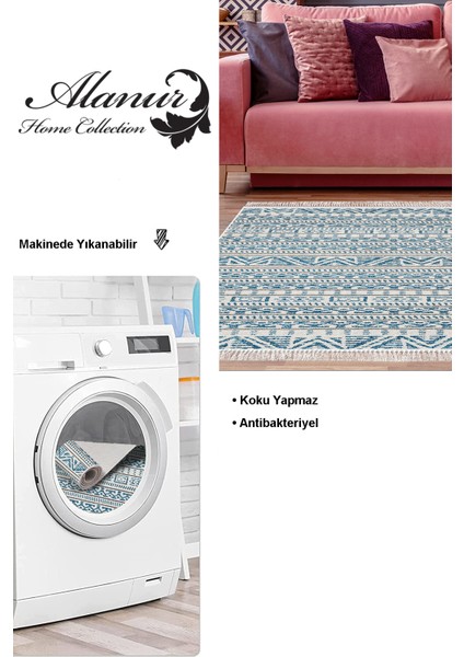 Dijital Salon Halısı Trend Keçe Kaymaz Taban Saçaklı Iskandinav Adelia Lacivert
