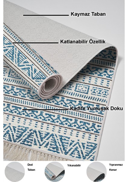 Dijital Salon Halısı Trend Keçe Kaymaz Taban Saçaklı Iskandinav Adelia Lacivert